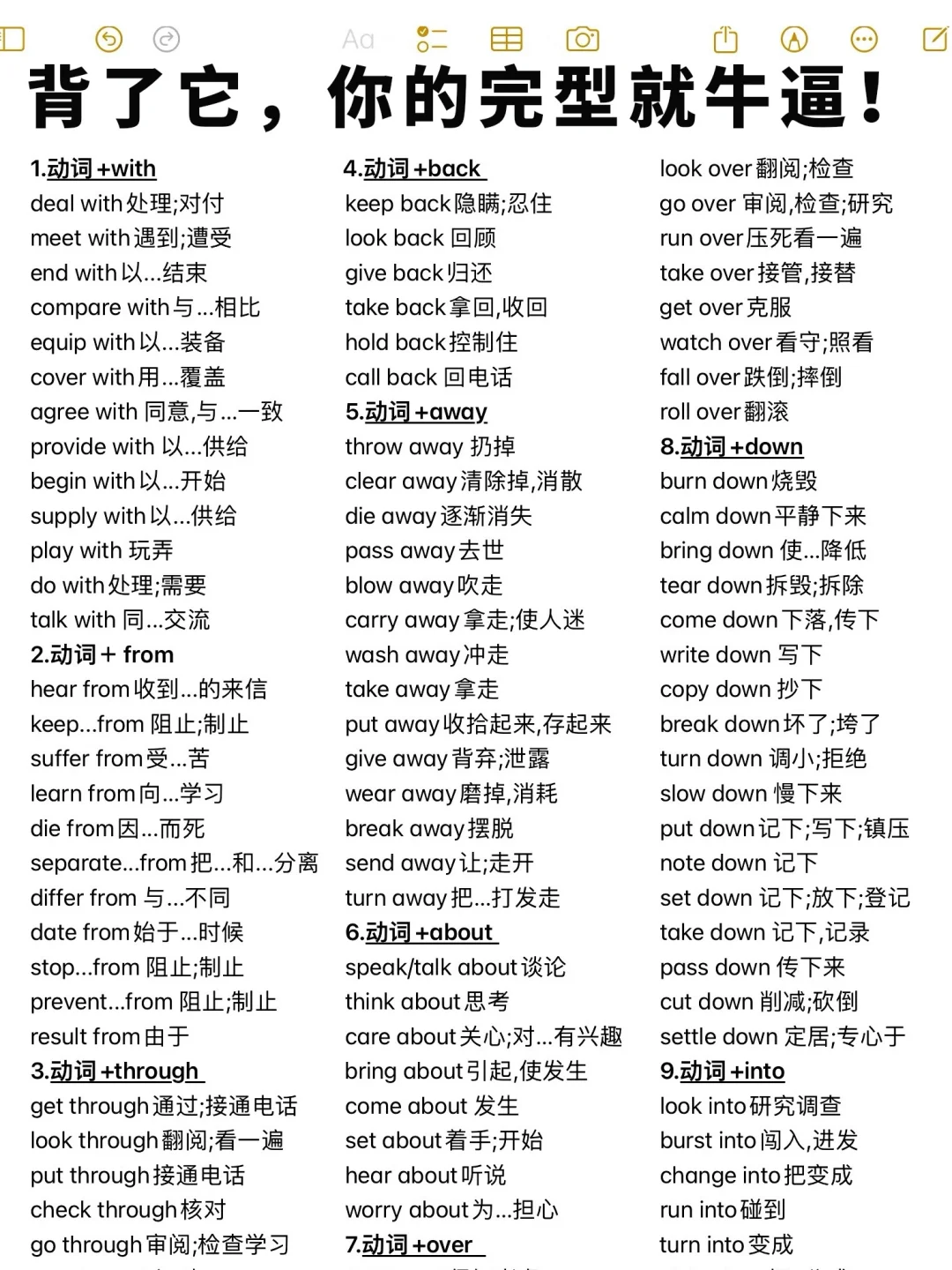 完形满分闭眼选！500组核心高频短语！必拿下！