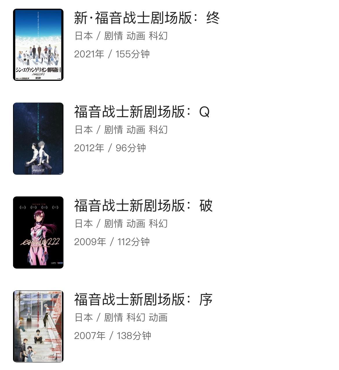 电影《福音战士新剧场版》系列已经出现在中国电影资料馆词条中。有兴趣的粉丝可以关注