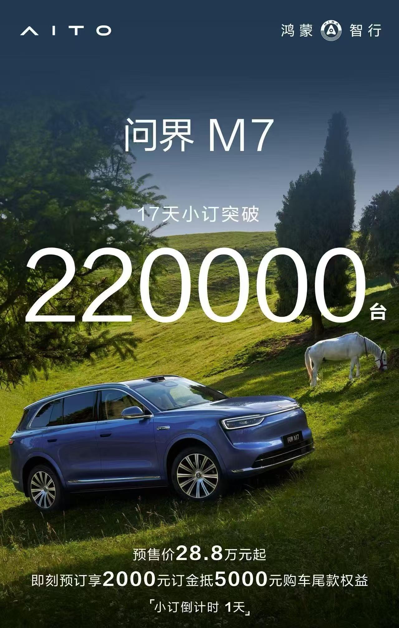 问界M7：小订22万
尚界H5：小订15万
带着这一串0开明天晚上7点的上市发布