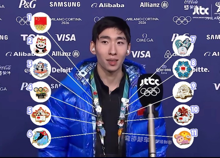 林孝埈和志愿者交换pin志愿者Dairoliu在中国队训练结束后，鼓起勇气为林孝