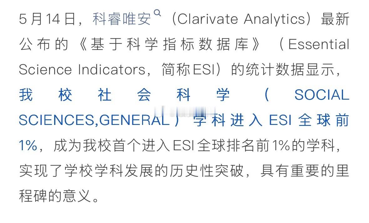 福州外语外贸学院 社会科学学科进入ESI全球排名前1%！系福建省内唯一进入该学科