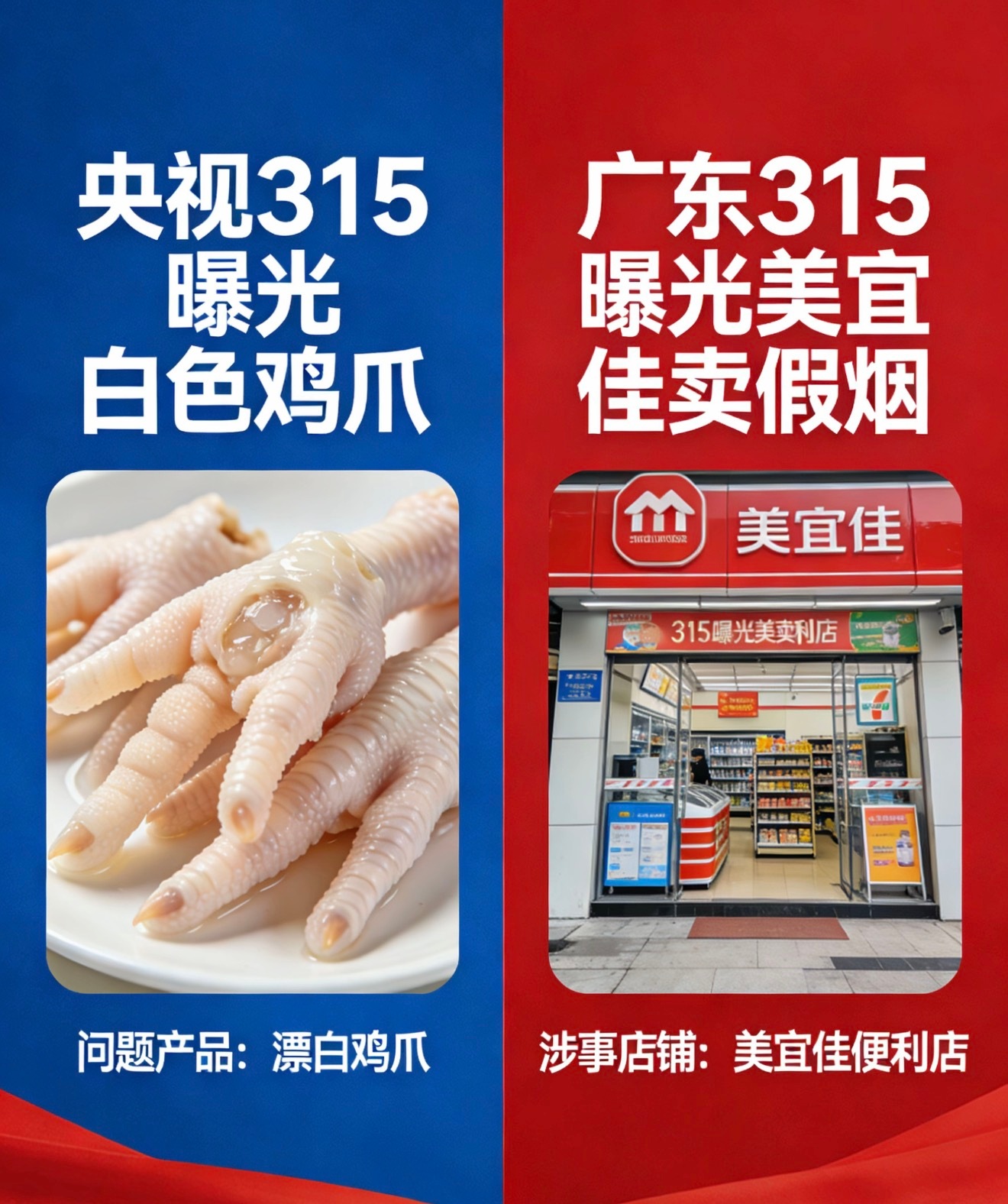 今年央视315的曝光鸡爪漂白，还是差点意思，倒是广东315曝光美宜佳卖假烟，它有