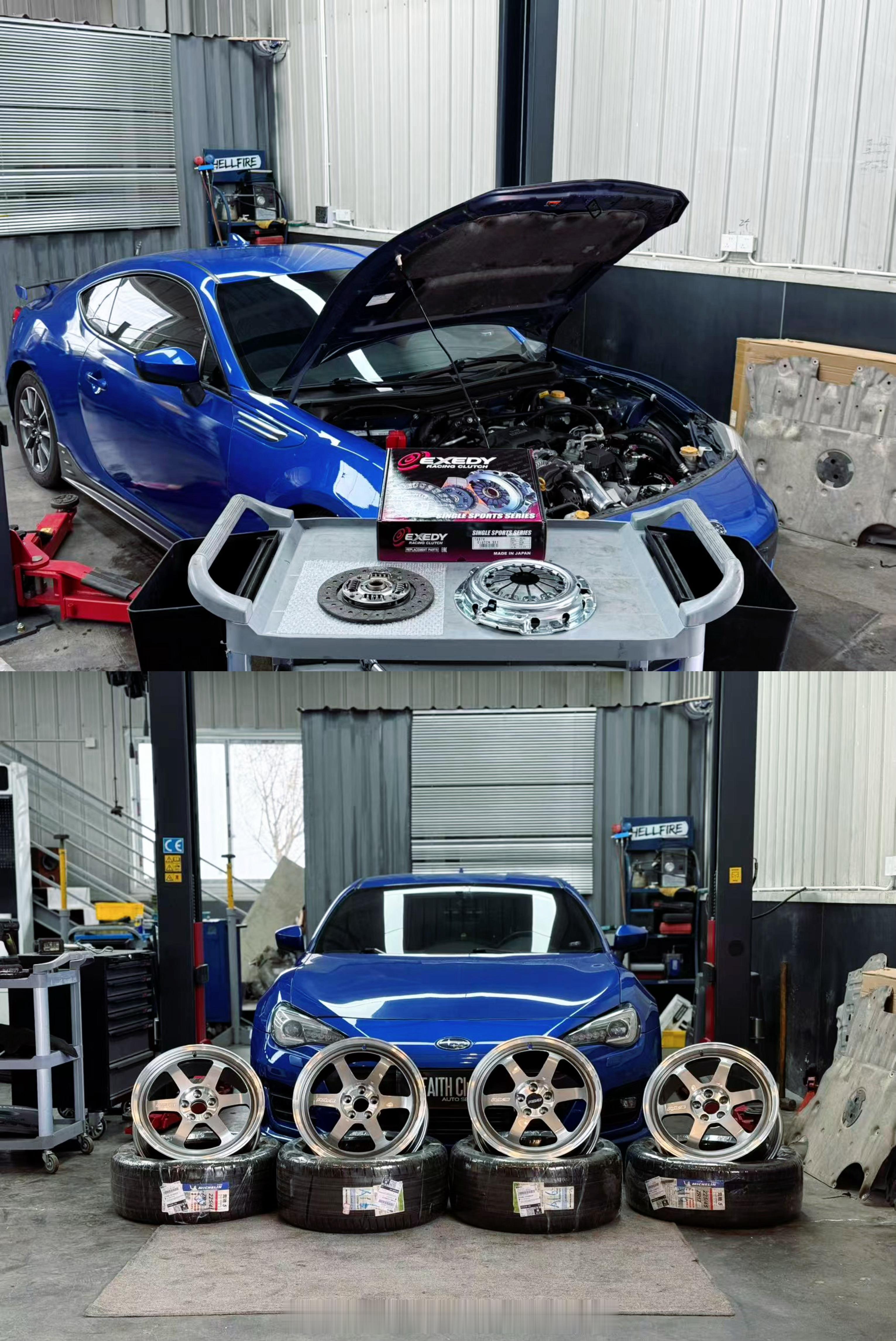 涡轮BRZ行走系统升级：-EXEDY大金强化离合，-STI短弹簧/RA刹车片，-