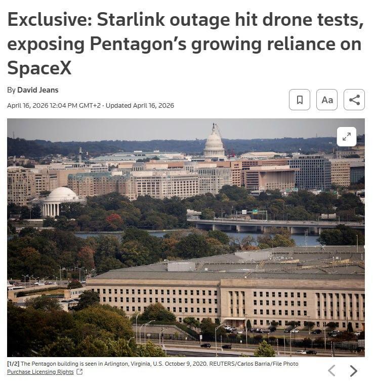 路透社报道，去年8 月美国海军进行的一次测试期间，全球 Starlink 卫星网