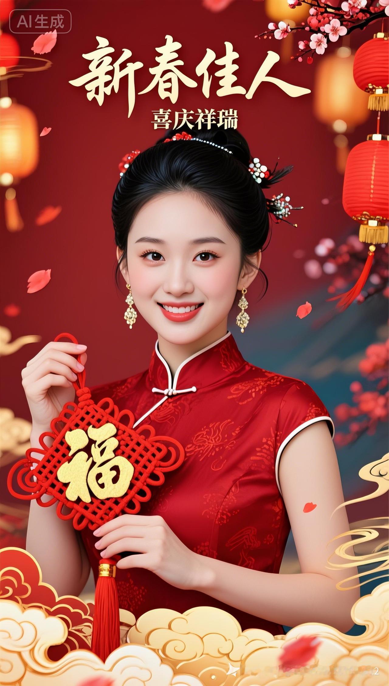 新春佳人，福气满满，喜迎祥瑞！🌸🏮