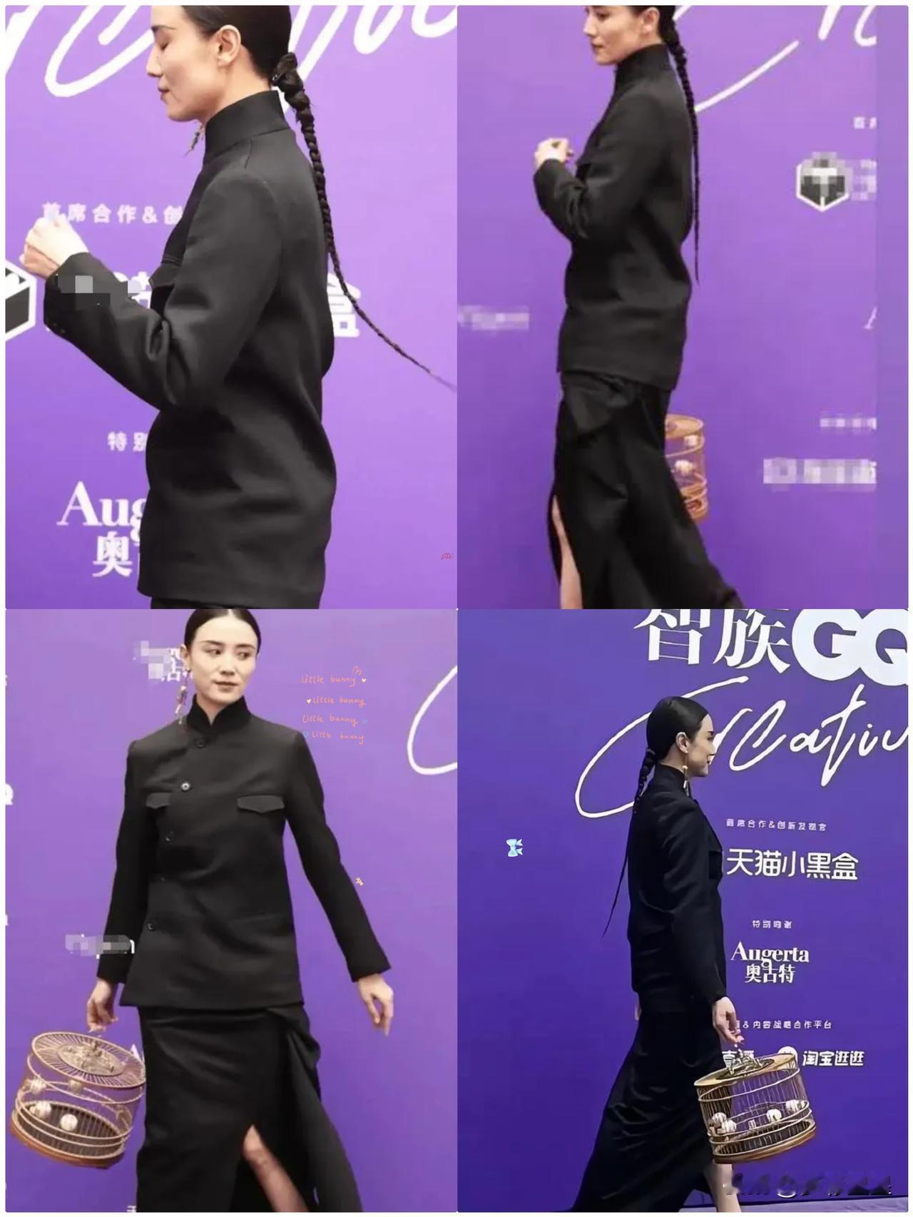 宋佳的金钱鼠尾辫子造型，真是诚意满满。
好一个提笼架鸟，好一个小辫子头老鼠尾吧。