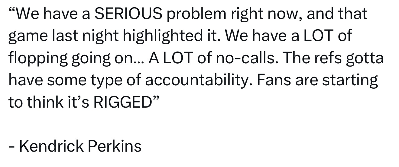 帕金斯：“我们现在有一个非常严重的问题，昨晚那场比赛就是最好的例证。场上有太多假