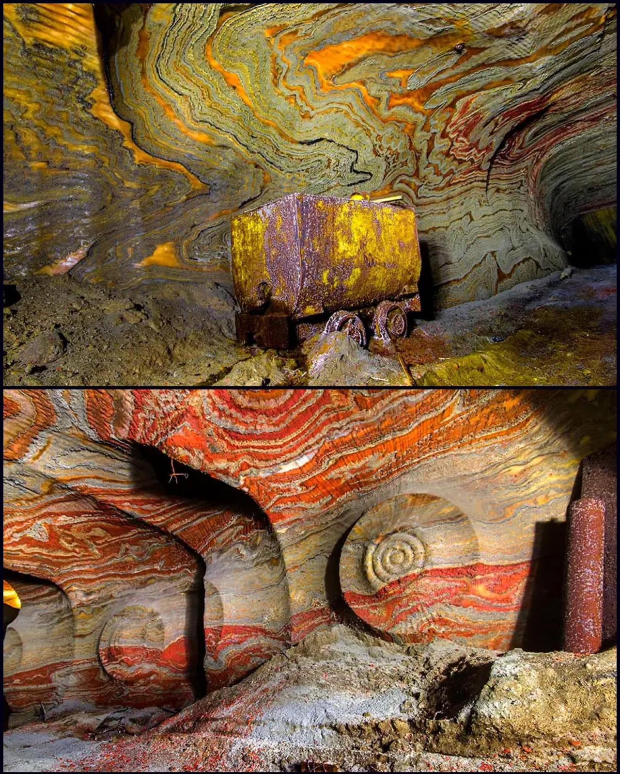 在俄罗斯叶卡捷琳堡地下200米深处，苏联时期开凿的盐矿隧道中镶嵌着令人震撼的自然