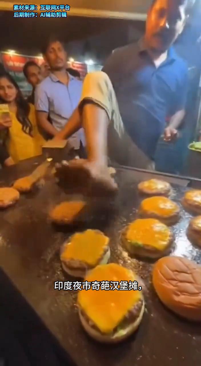 印度夜市奇葩汉堡摊，老板光脚翻肉饼，路人扎堆围观，老板双手完好无损。为何要用脚心
