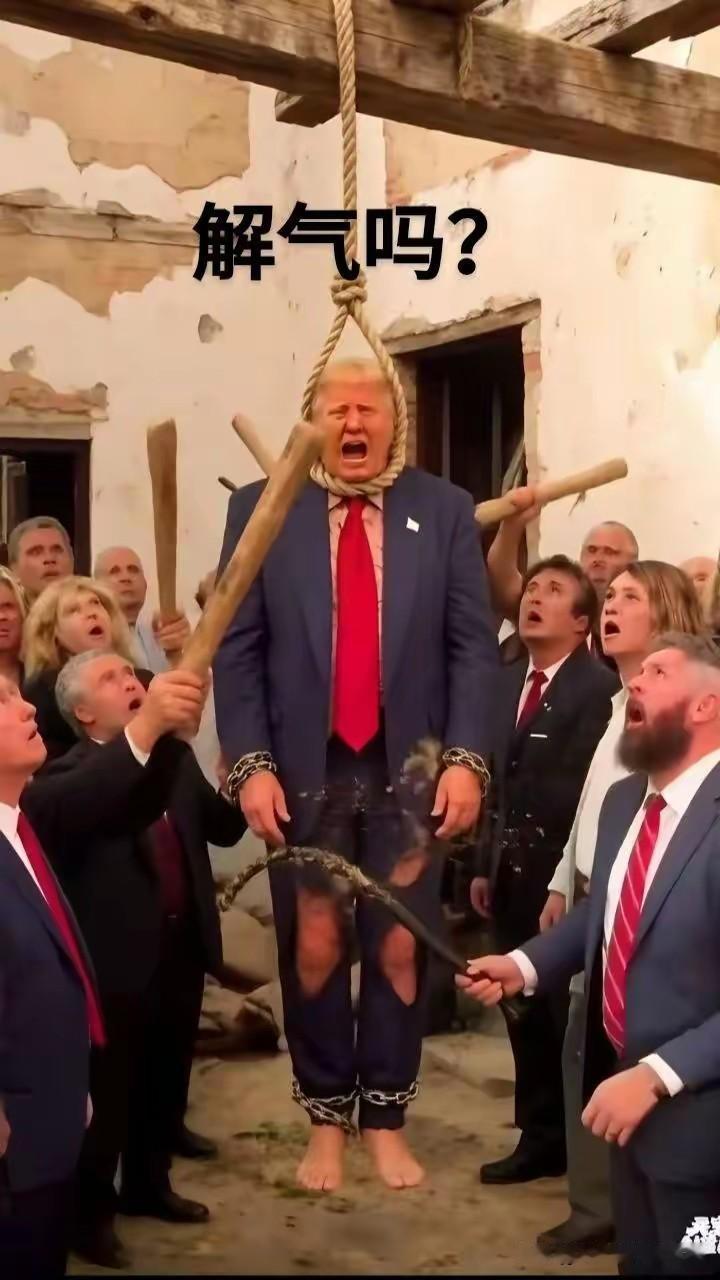 画面中的围观者，并非现代法庭的法官，而是手持棍棒的"民众"。这一意象暗喻创作者试