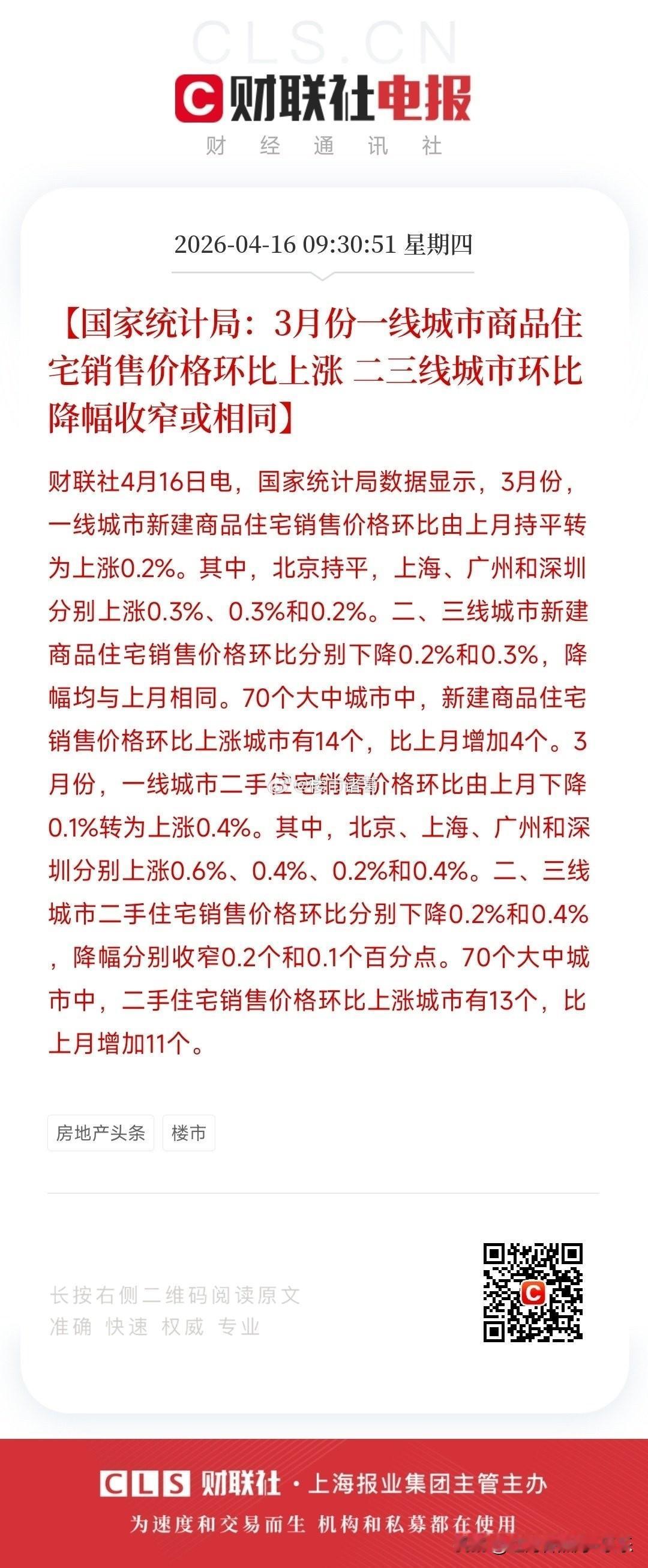 3月份一线城市房价全面上涨。