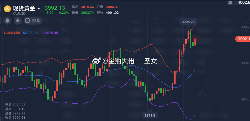 操作品种：黄金操作方向：空操作点位3992-3995止损4005黄金黄金黄金外汇