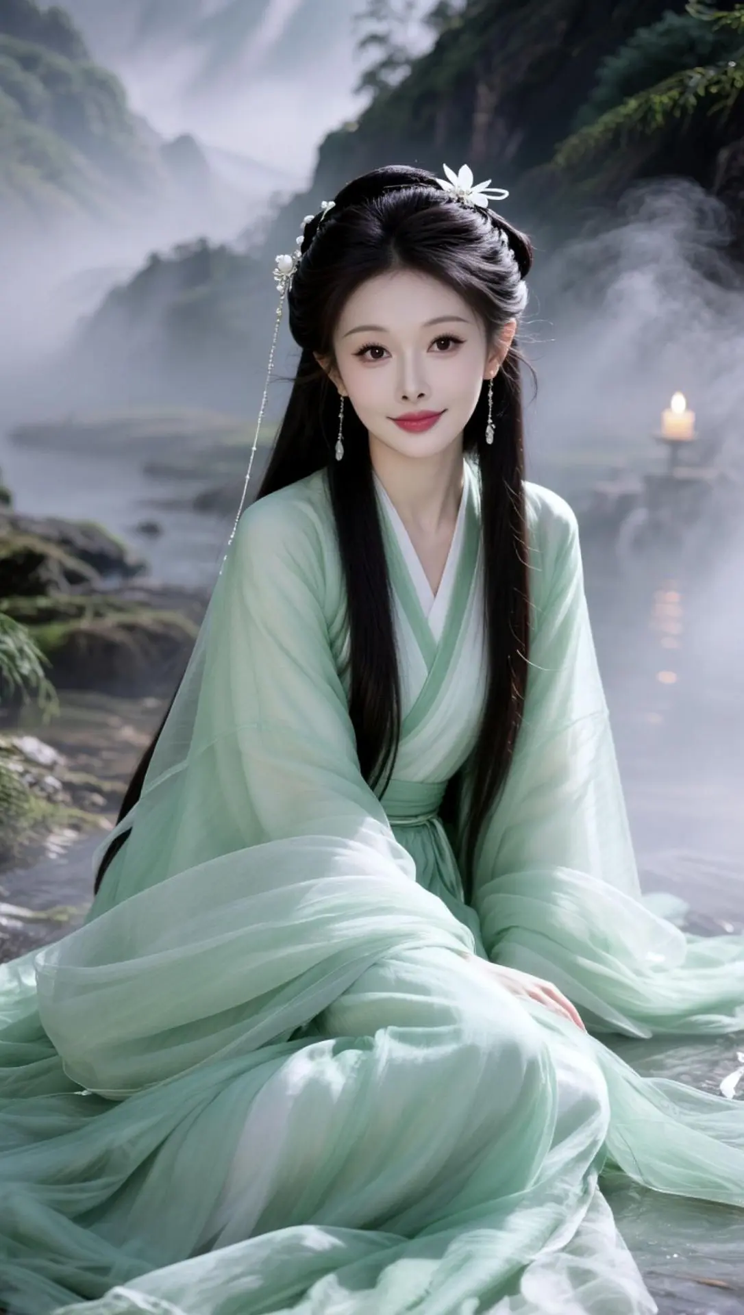 AI清冷胶片写真 古风的完成度还得看脸 汉服与仙境适配度 AI古风写真...