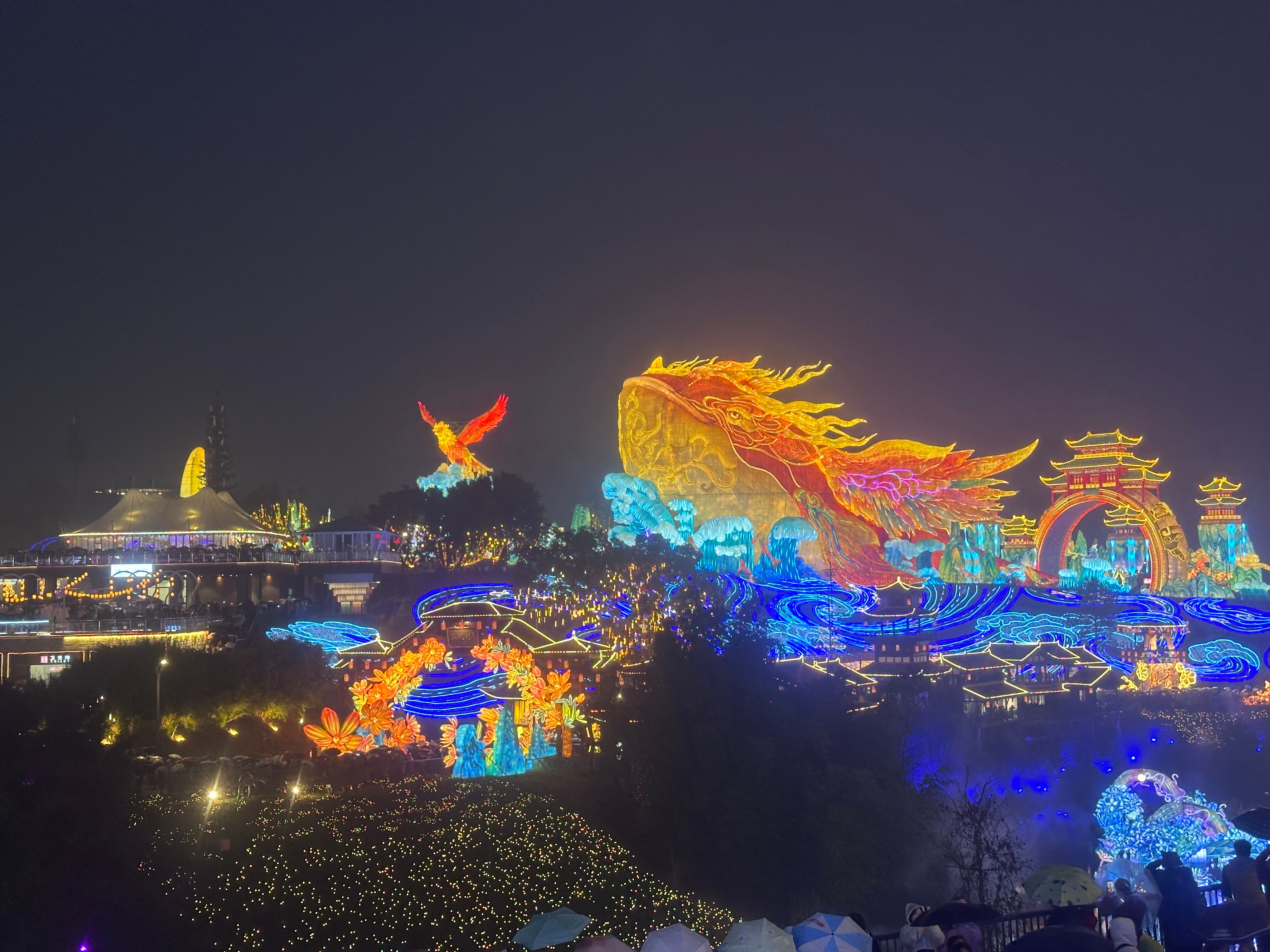 冒雨来看个灯会