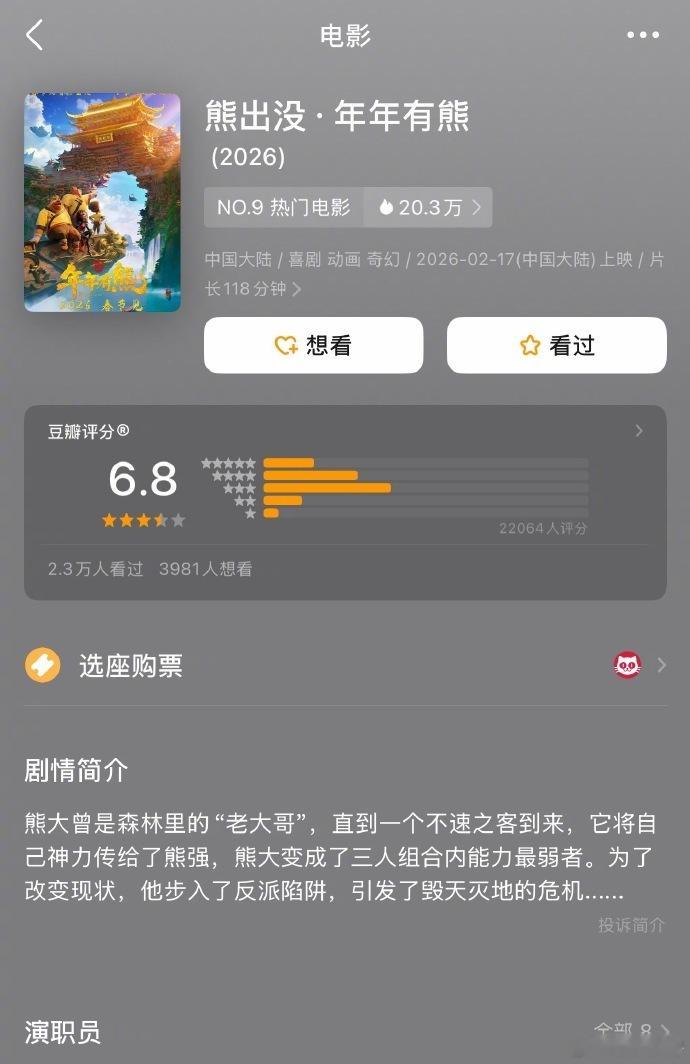 熊出没年年有熊开分6.8熊出没年年有熊豆瓣6.8分 熊出没年年有熊豆瓣6.8分 