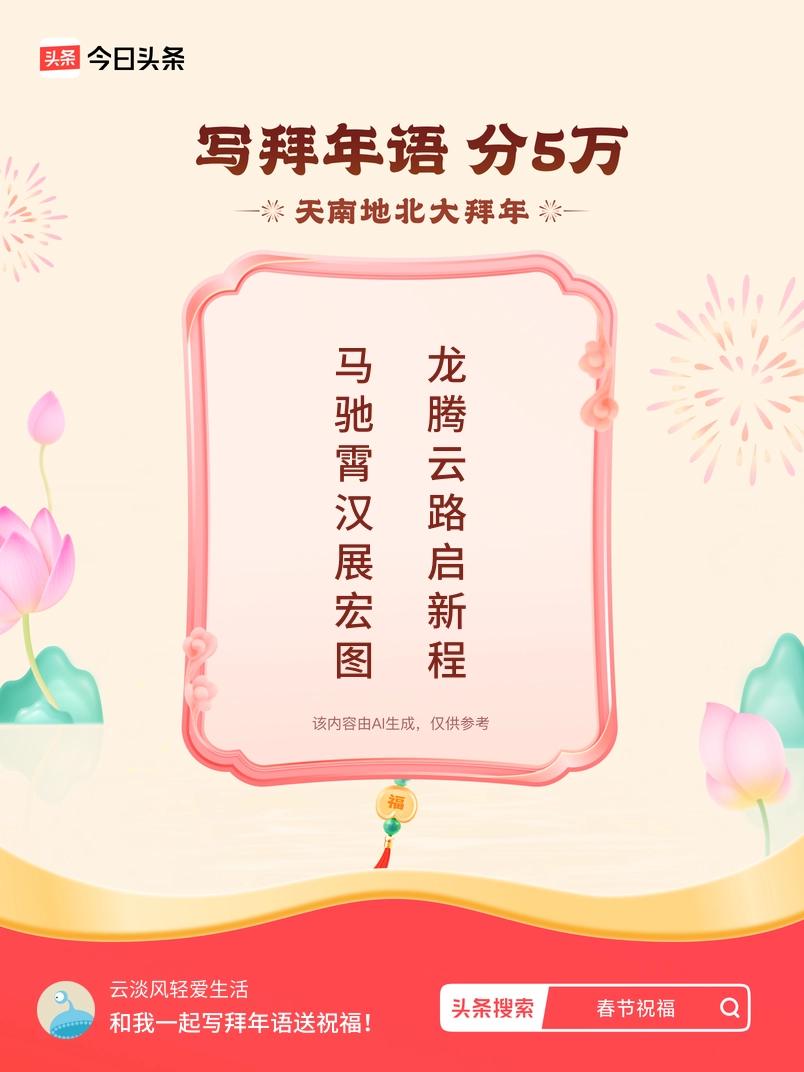 写拜年语送祝福新春拜年送祝福！我的祝福是：“马驰霄汉展宏图，龙腾云路启新程”！快