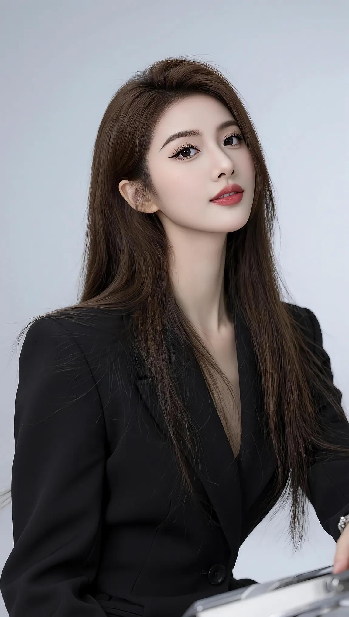 优雅职场风，黑色西装搭配红唇，自信满满！💄👠✨