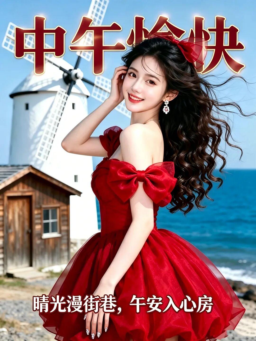 美女中午好图片：午时吉祥，愿您福寿绵长，岁岁安康。