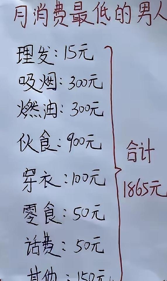 男人最低月消费不该这么高啊！个人认为这样的月消费还是高了（见附图）如果是我来安排
