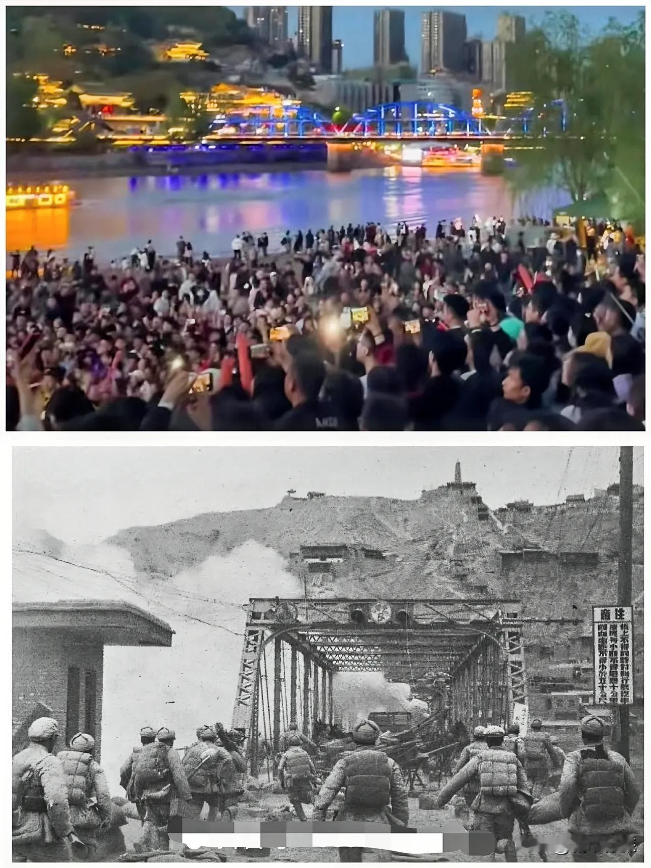这盛世如你们所愿！同位于中山桥，两张图对比你会有什么感慨呢？
小编看见这张图心里