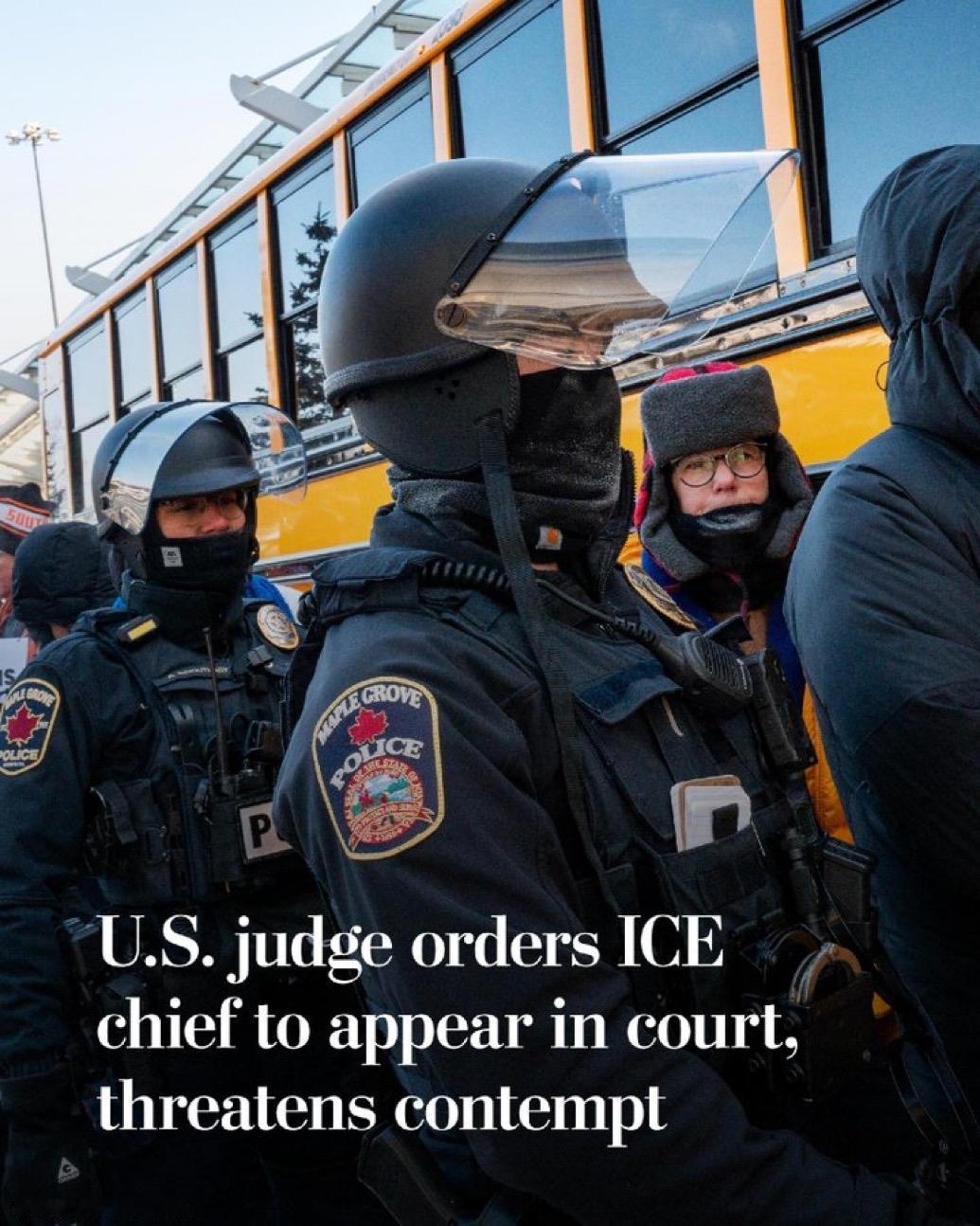明尼苏达州首席联邦法官要求美国移民及海关执法局代理局长出庭。

法官威胁称，如果