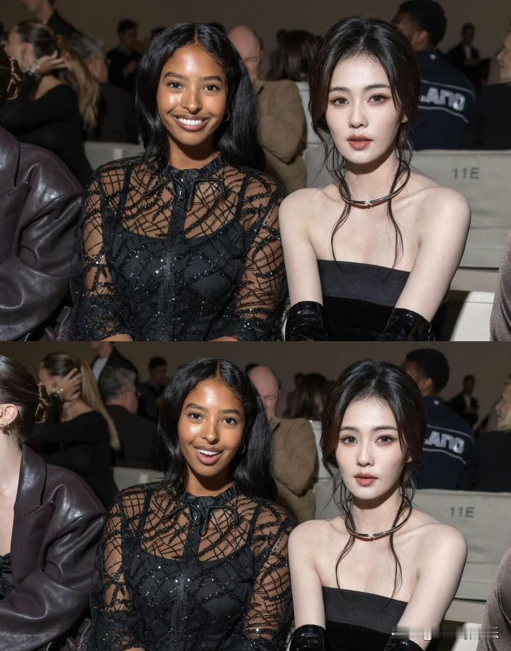 白鹿和科比大女儿同框看秀：黑白美人的较量。

最近又到了各国艺人在米兰时装周大放