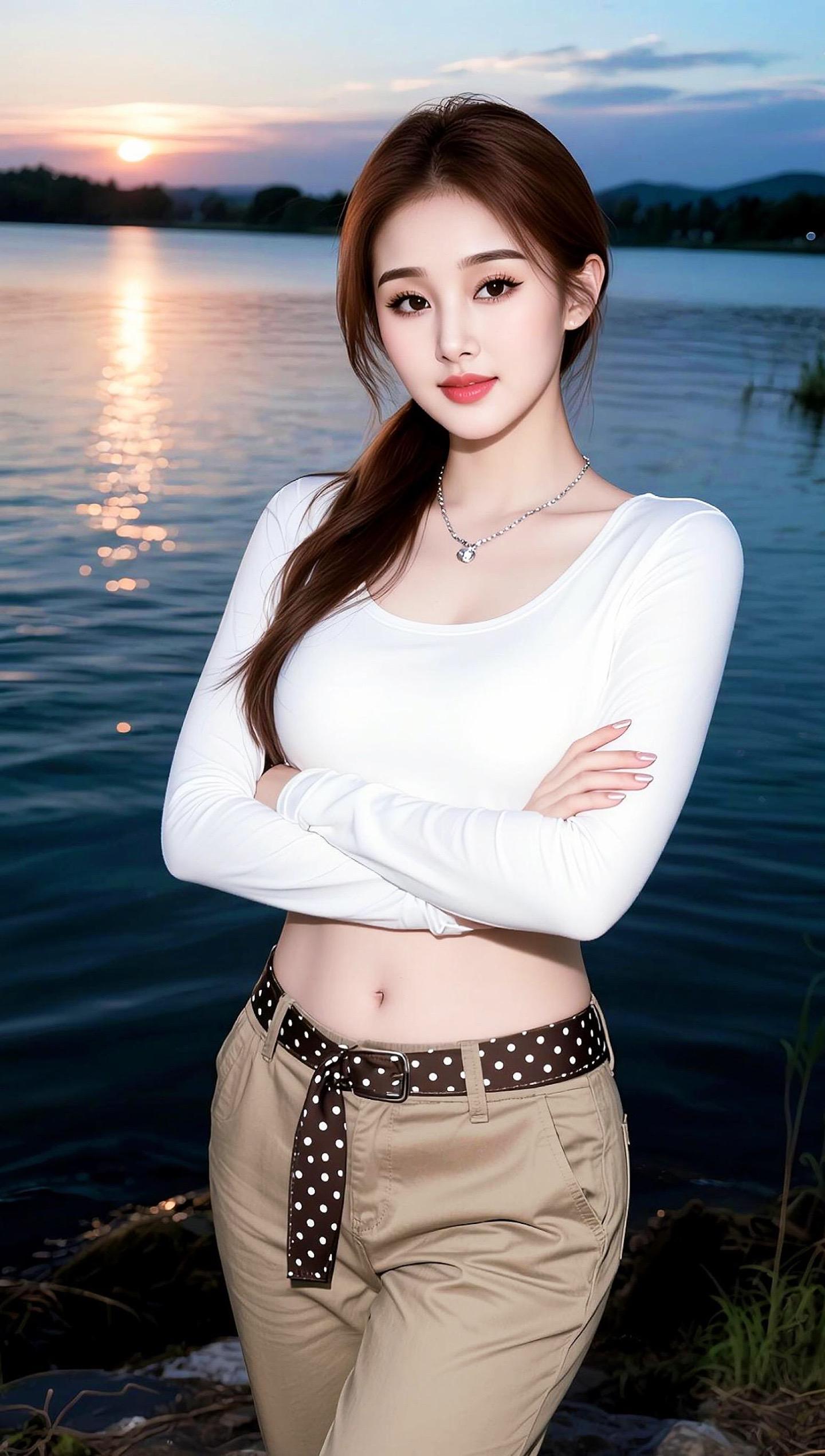 AI湖畔夕阳写真