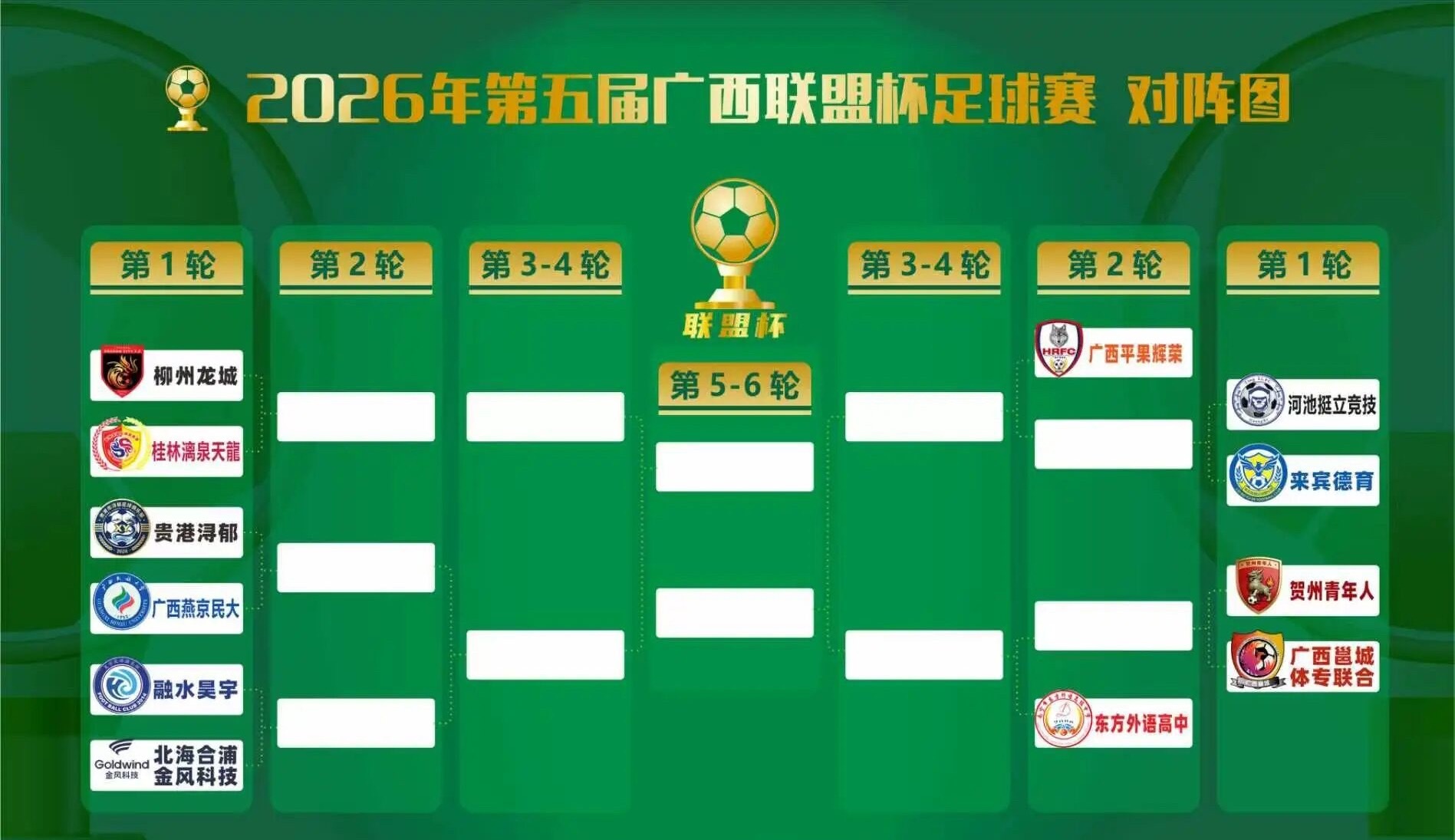 广西联盟杯足球赛 2026第五届广西联盟杯足球赛将在6月13日周六举行。 