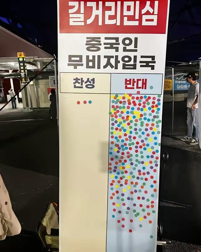 这图为韩国街头民意调查，左边是支持中国人免签，右边是不支持中国人免签。
​
有什