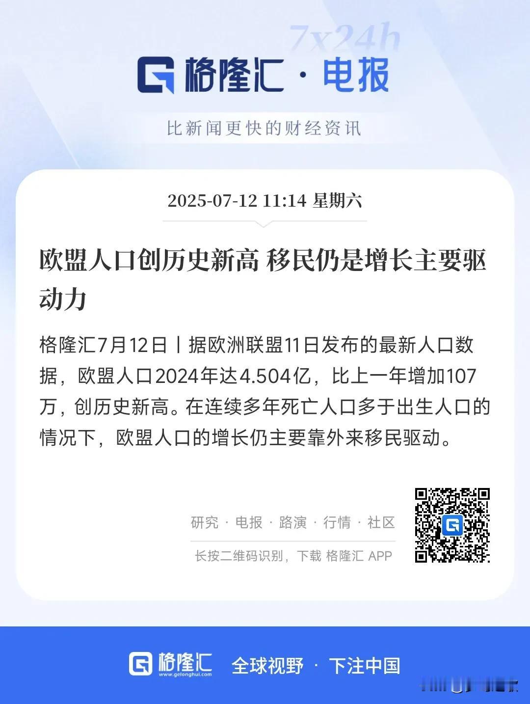 发达的欧洲人口居然在增长？一看不是那么回事
欧盟人口达到了4.5亿，出现持续增长