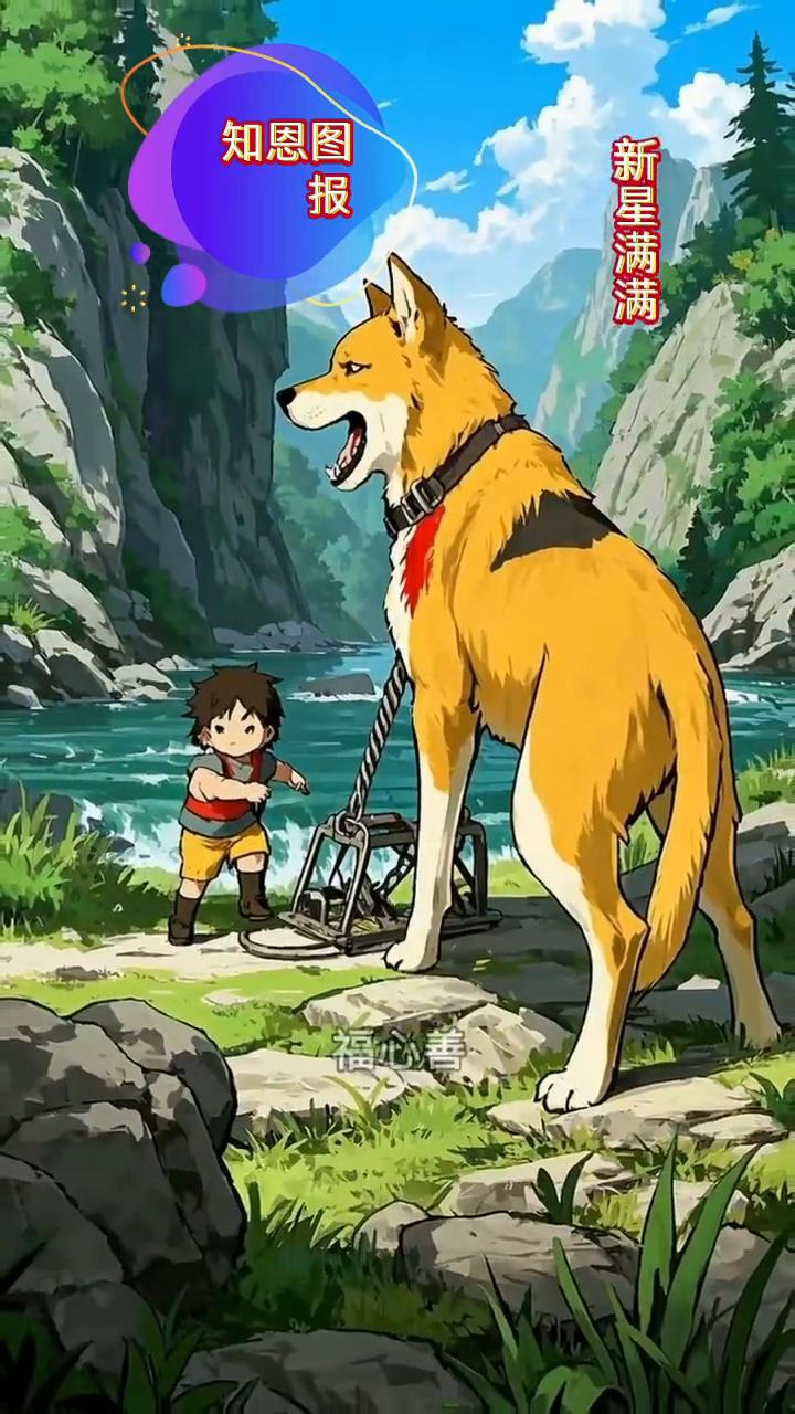 知恩图报。
我会先为你生成匹配故事的插图，再为你撰写这篇民间故事。
黄狗报恩。清