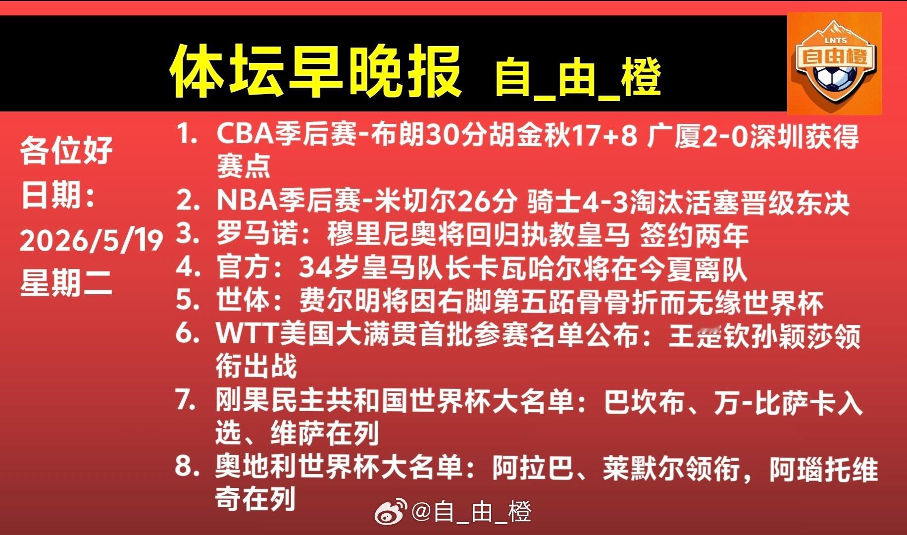 自由橙体坛早晚报每日橙语