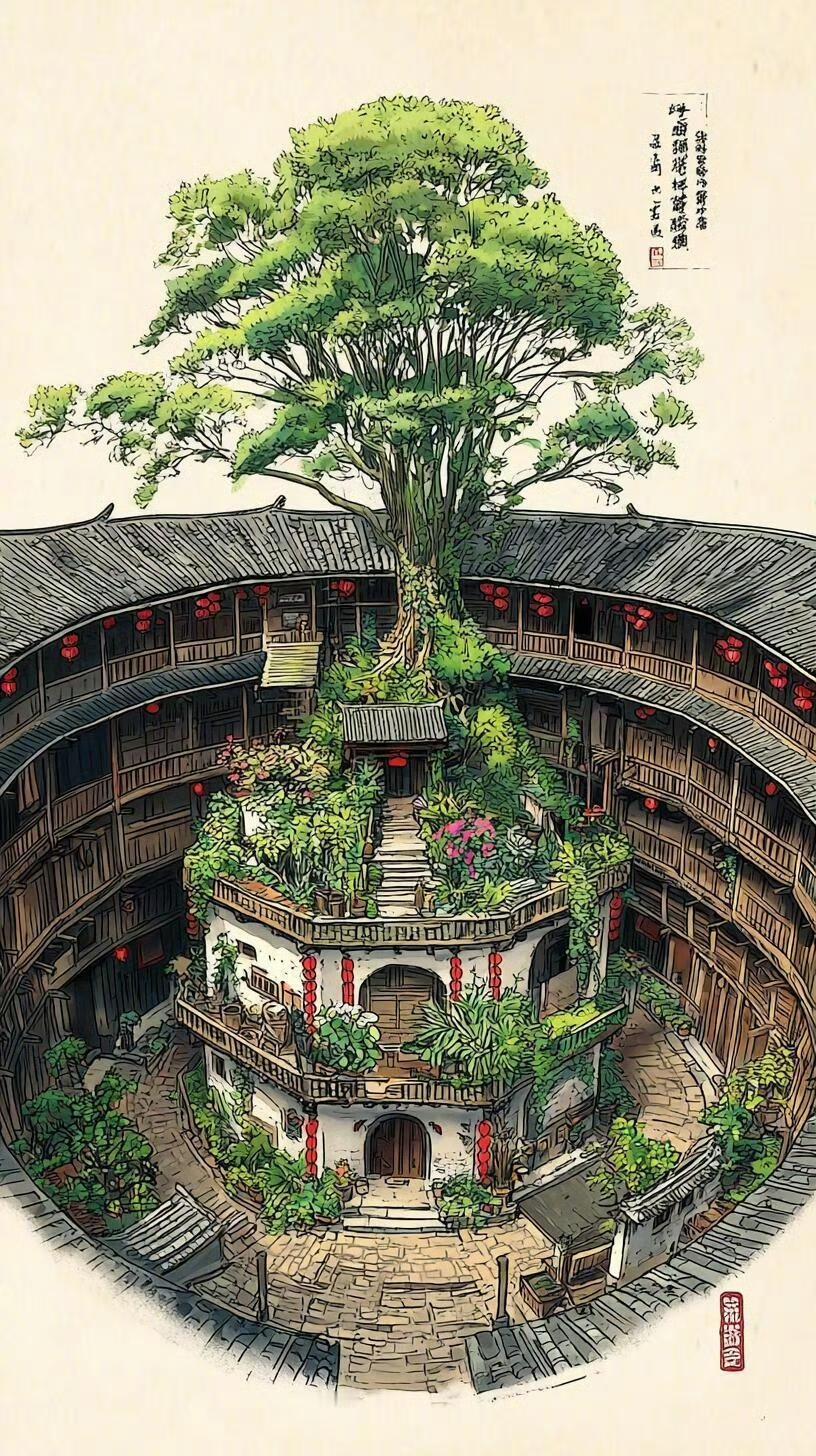 一楼一树一苍穹，半墙半瓦半旧梦。 ​​​