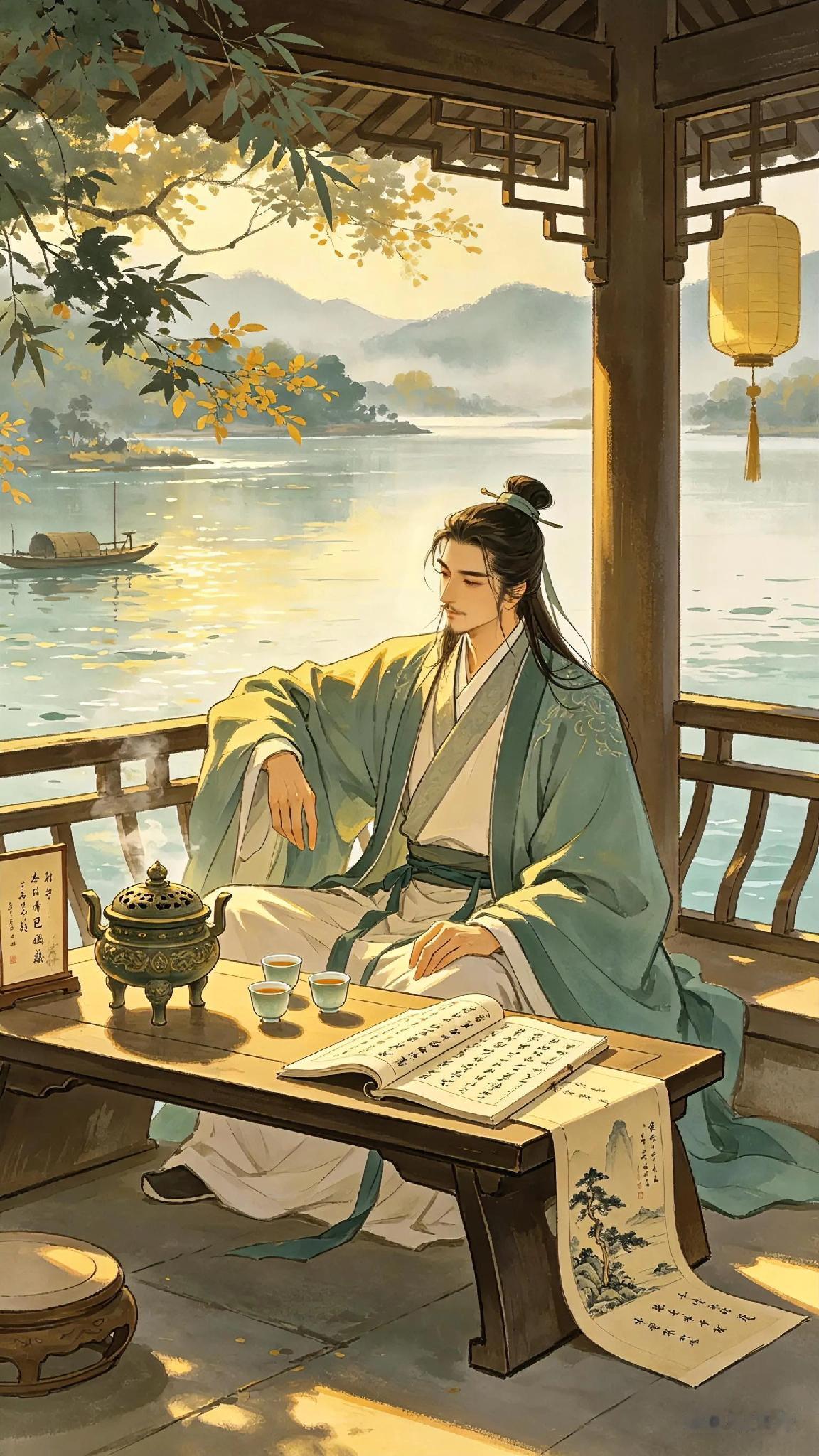 《双调《庆东原江头即事、曹德。
闲乘兴，
过小亭，
没三杯着甚资谈柄？
诗题小景