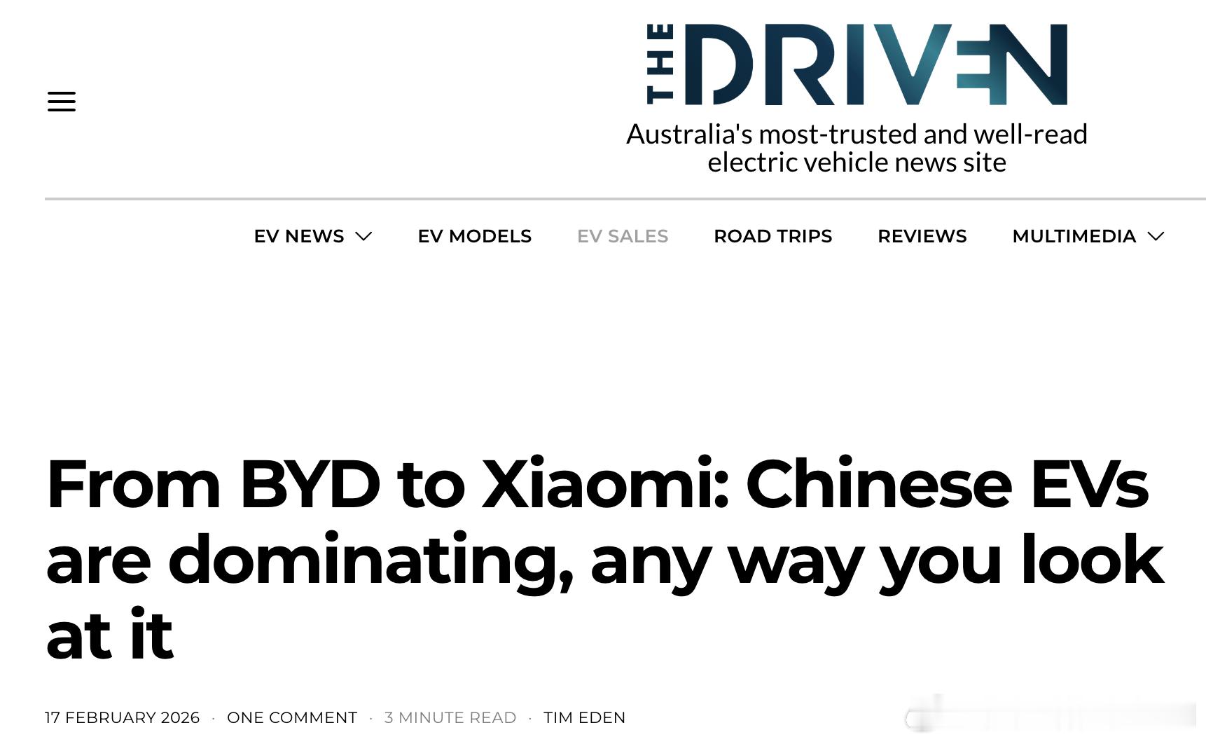 Will的小米基本面研究 澳大利亚媒体The Driven于2026年2月17日