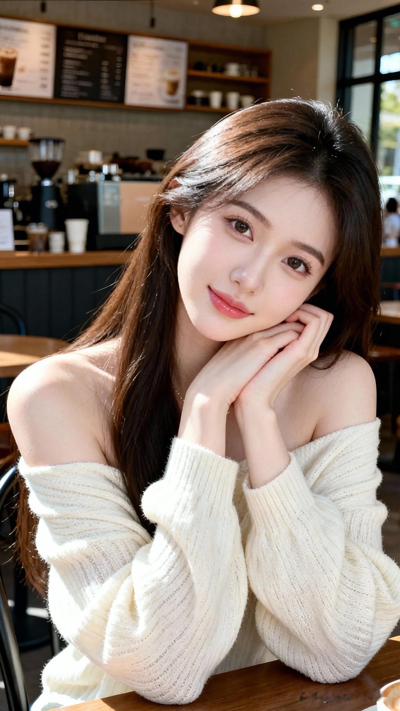 美人倚台前，咖啡香满怀。有哪些女生日常好看穿搭可以借鉴 咖啡馆里的温柔时光，微笑