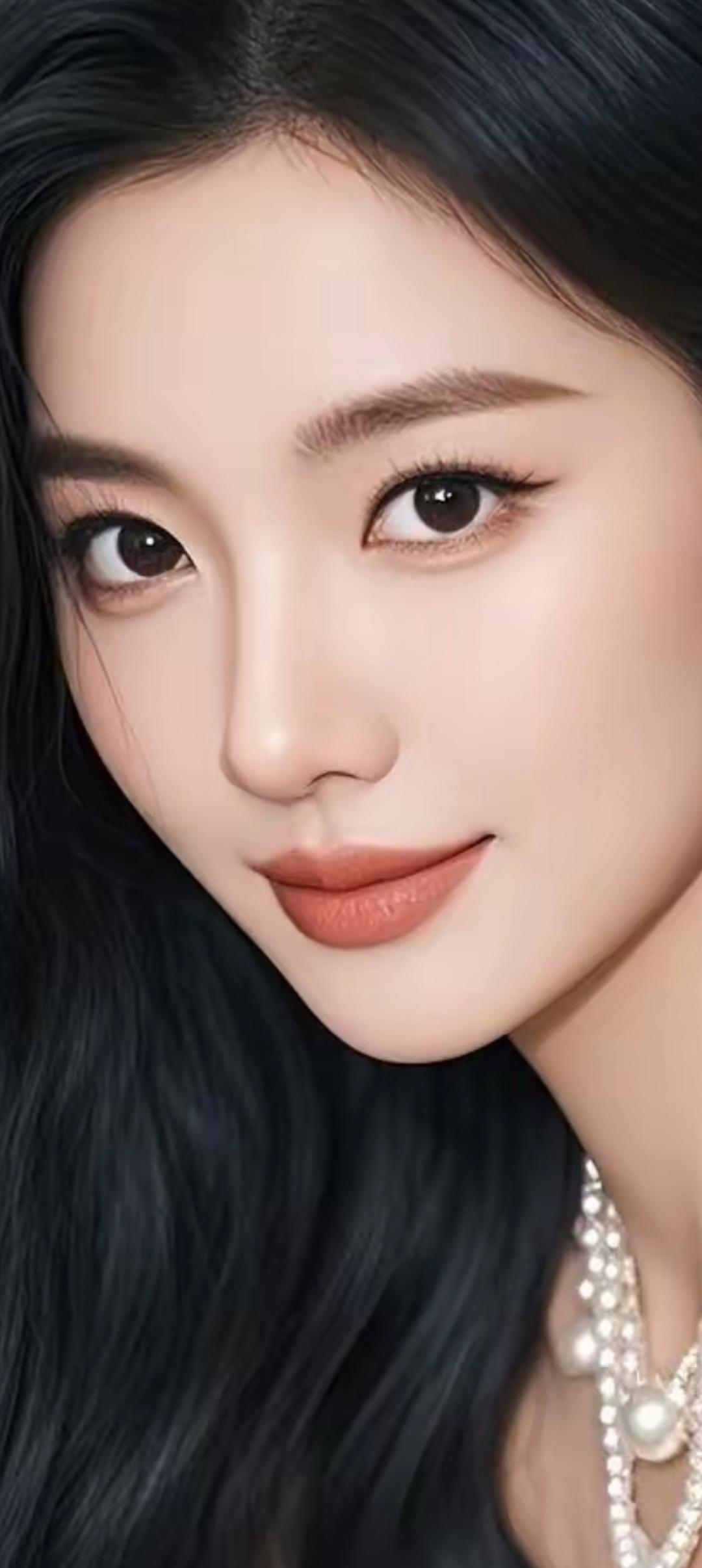 温柔甜美的少女，黑发红唇，优雅动人。