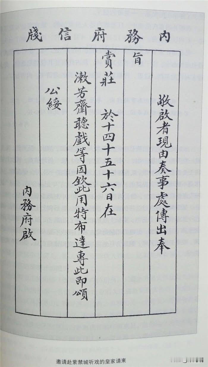 这是一个清代内务府发出的皇家请柬（信牌），用于邀请相关人员进宫听戏。内务府奉旨赏