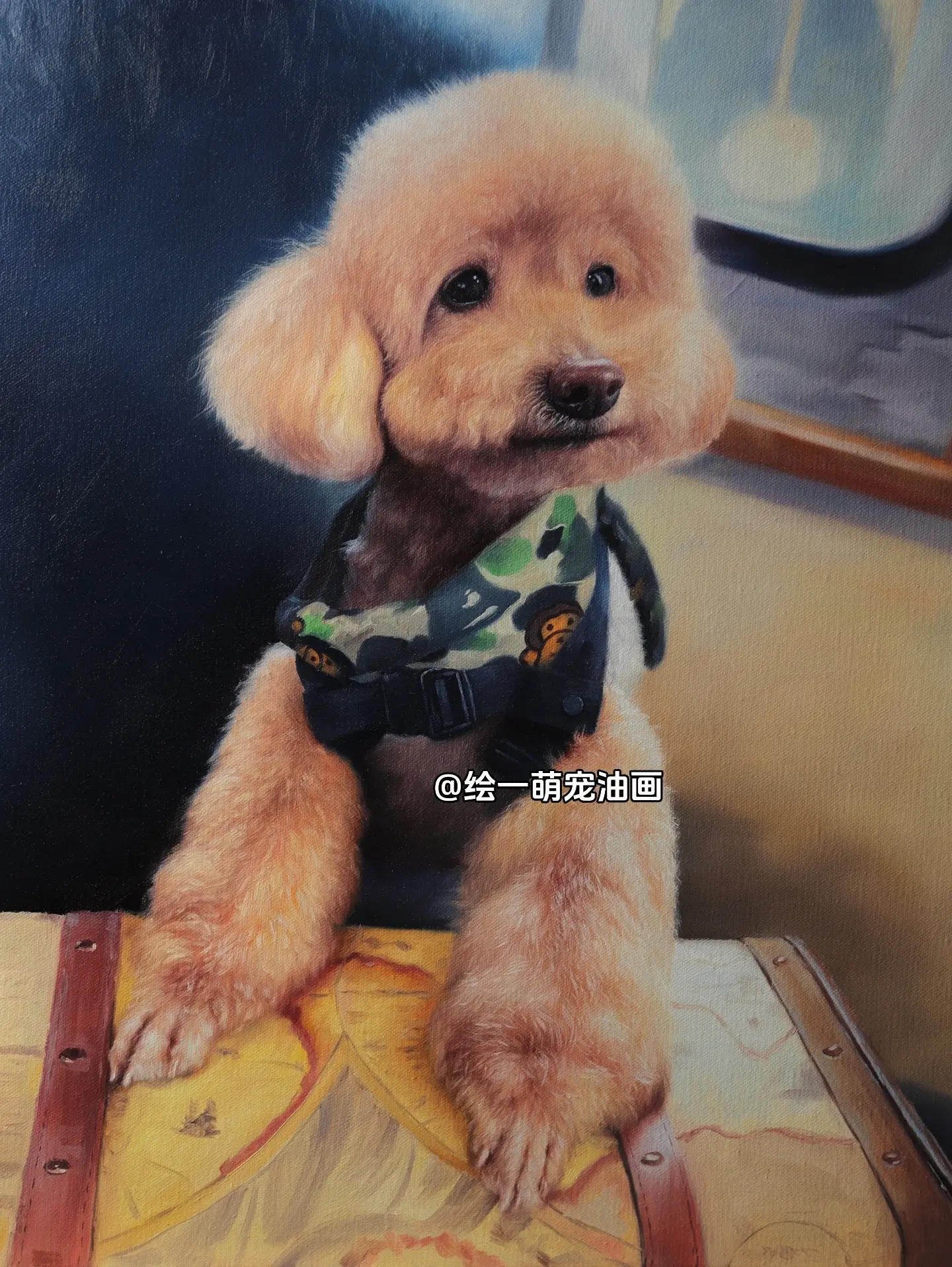 这泰迪油画也太好看了吧！“维尼”的宠物定制油画像，作品尺寸：50x60...