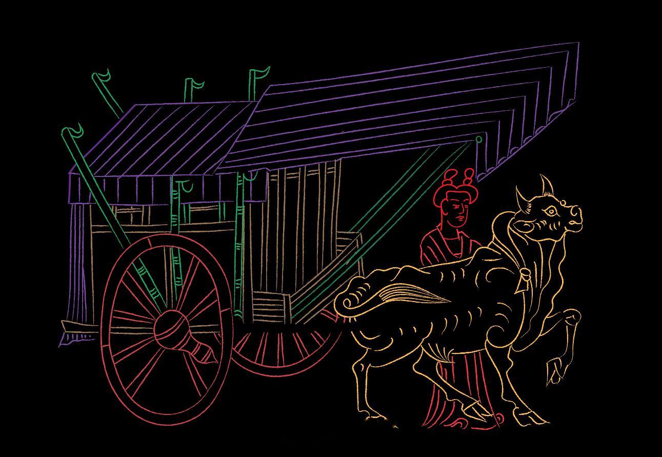 #物质文化资料# 小红驾牛车描了一遍，对牛车的结构细节就更清楚了《曹望憘造像》台