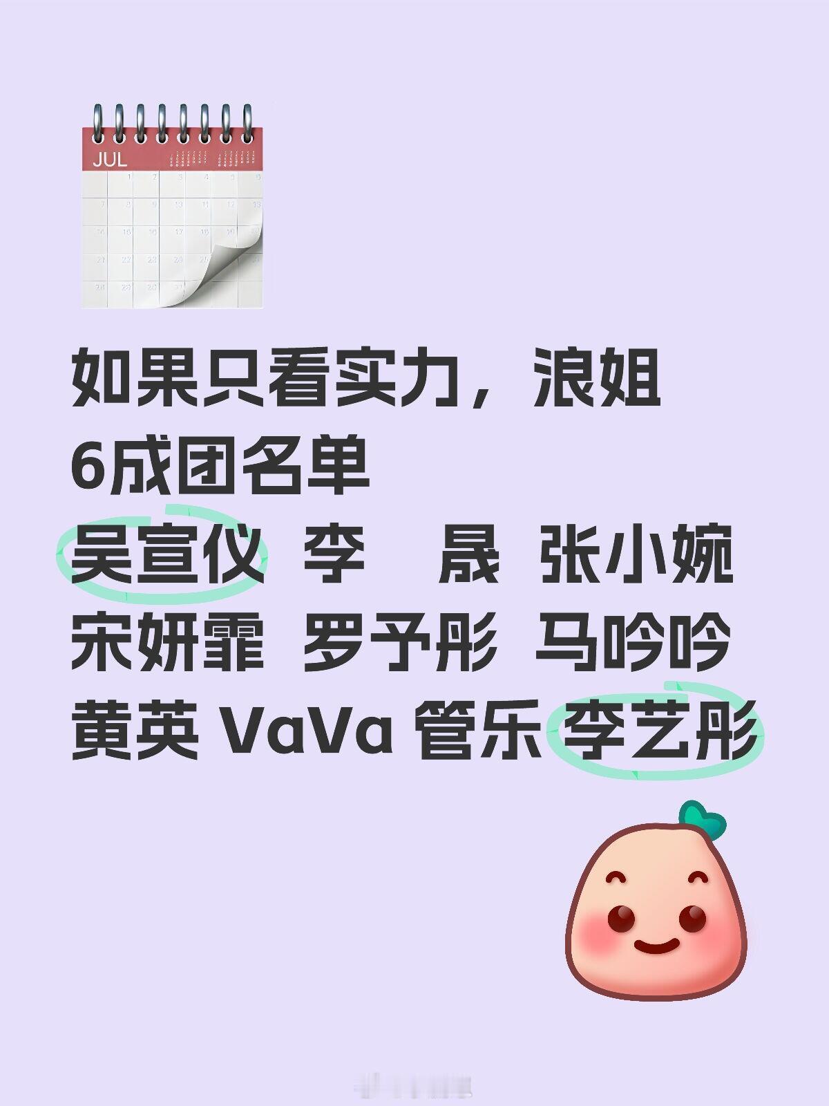 乘风2025[超话]如果只看实力，浪姐6成团名单吴宣仪  李    晟  张小婉