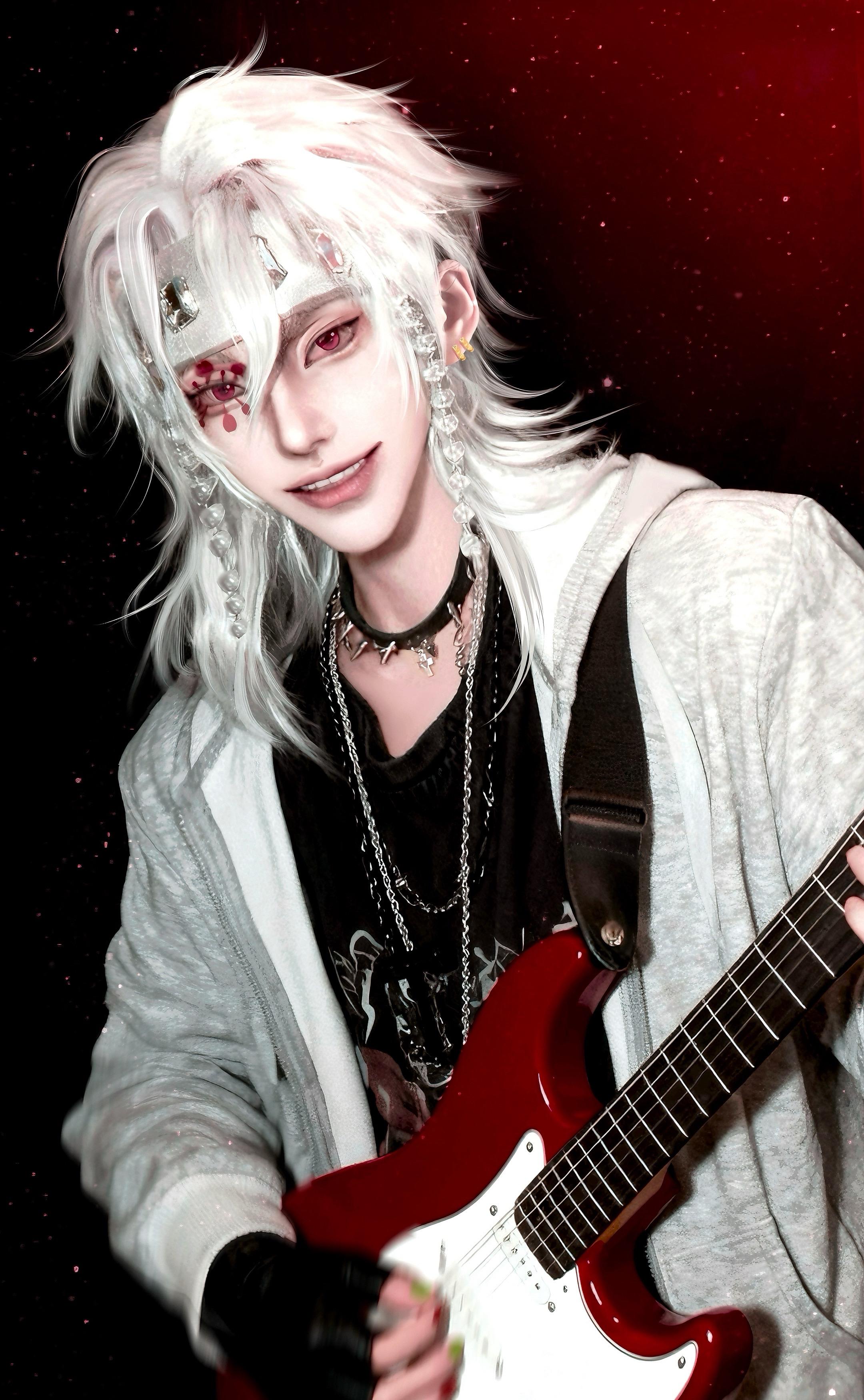 华丽的摇滚长发男。