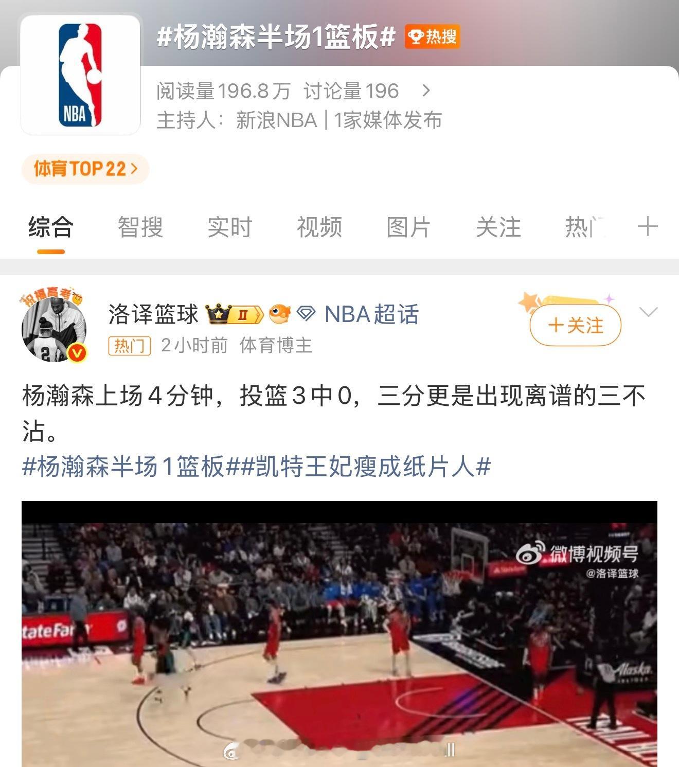 杨瀚森半场一个篮板都是热搜了…. 