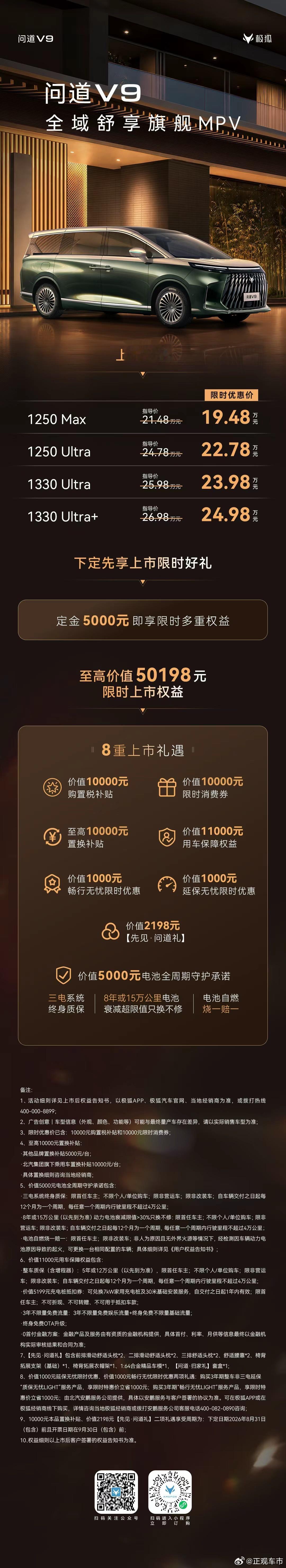 极狐问道V9上市限时优惠价19.48万元起售 