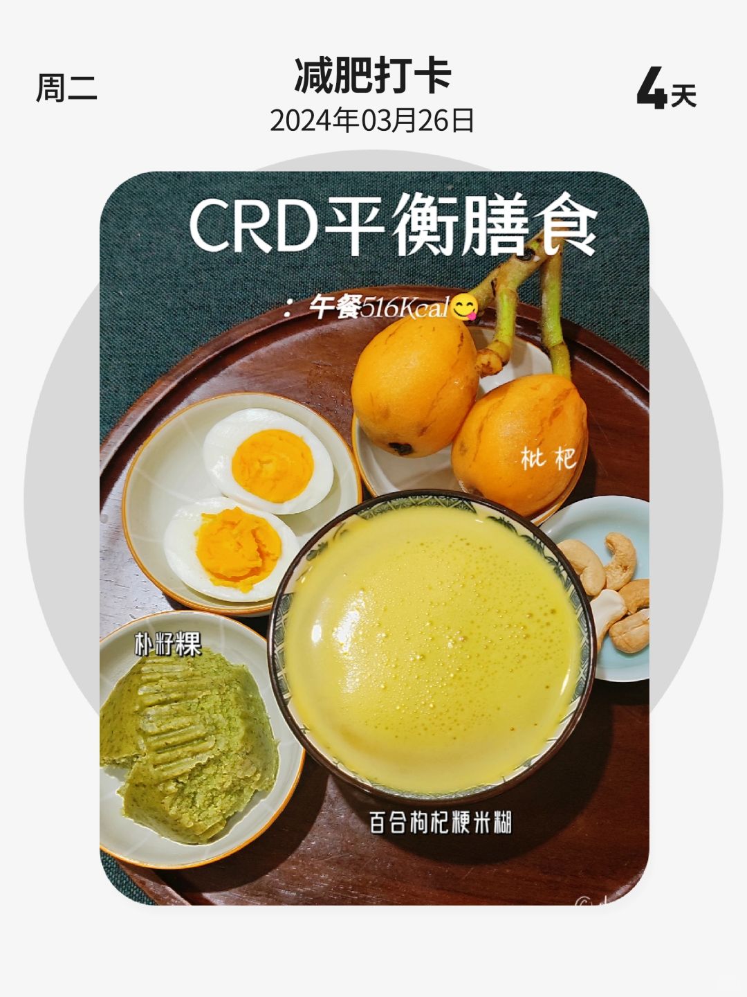 减肥打卡 | 第 4 天，CRD平衡膳食，有菜谱