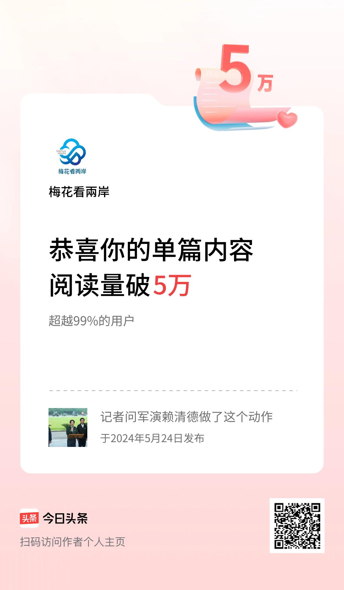 单篇内容获得阅读量破5万啦！