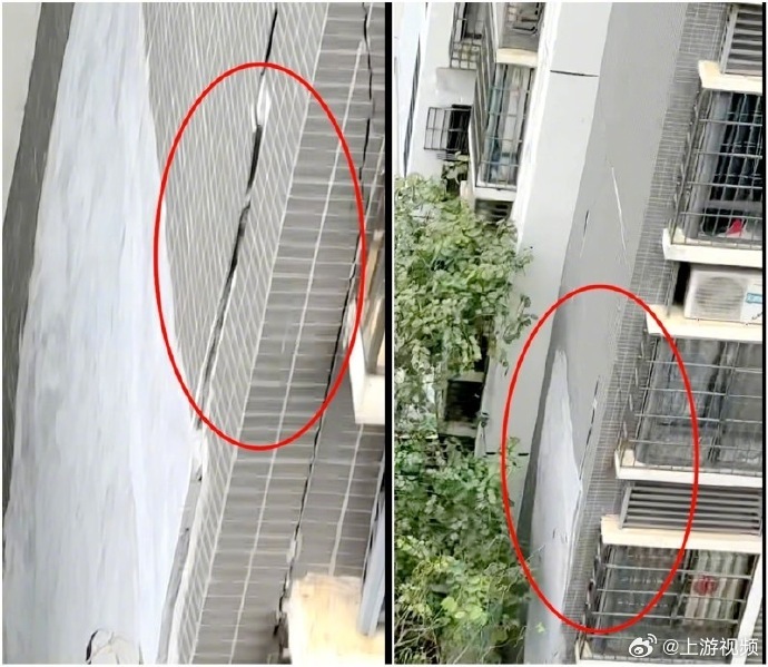 #居民称柳州地震后一小区楼栋外墙裂缝#【柳州地震后一小区楼体出现裂缝？社区回应：