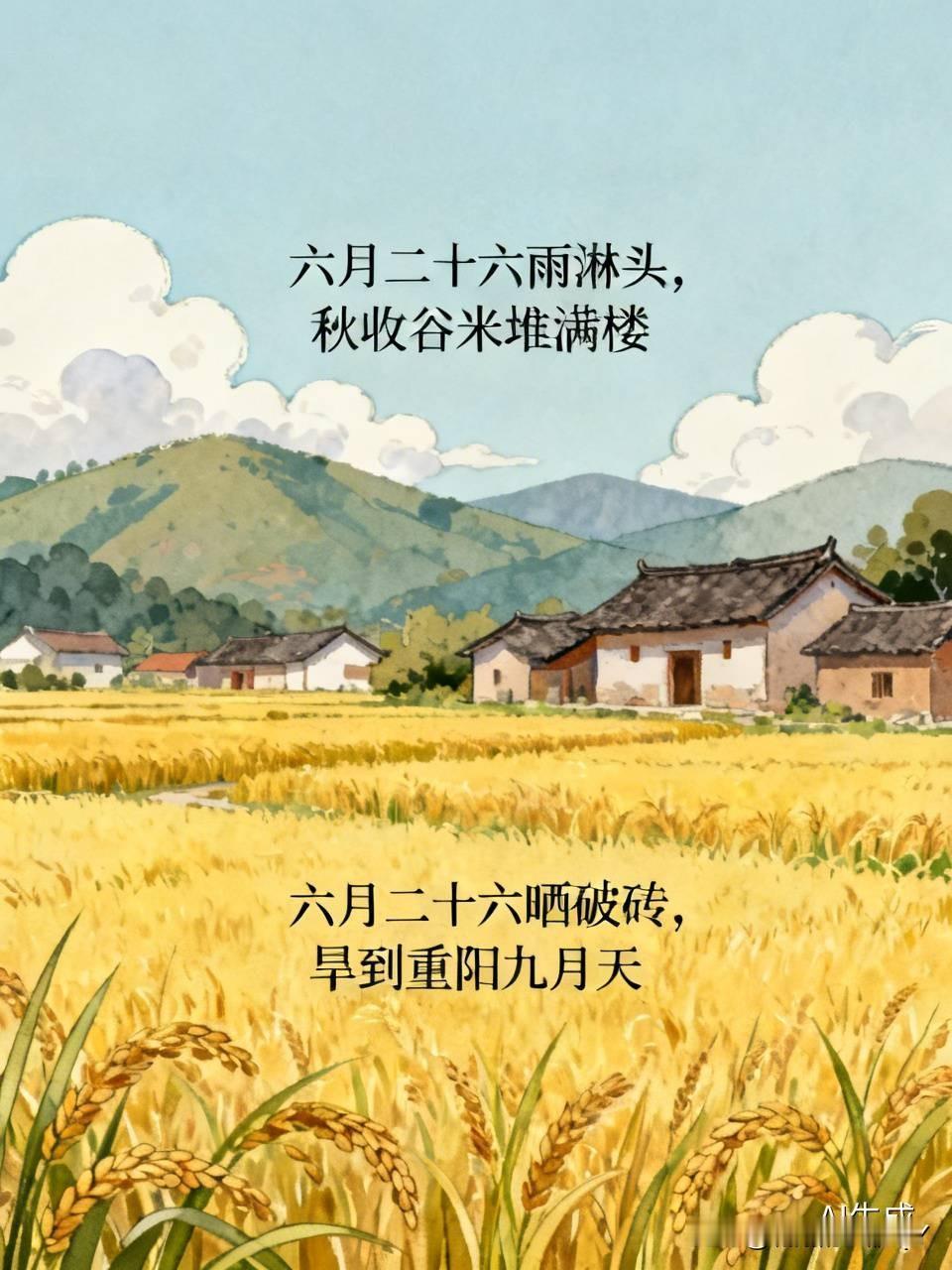 今天是六月二十六民间俗语有
\1. 六月二十六，雨水像调皮的小精灵淋上头，秋收时