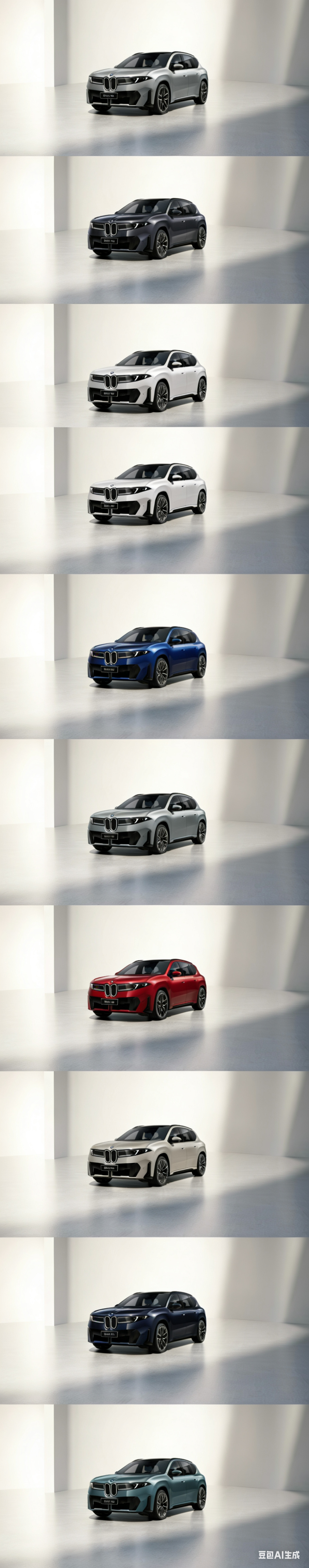 宝马iX3长轴版官图，轴距多了108mm，全加在了第二排。还给了8种车漆颜色选择