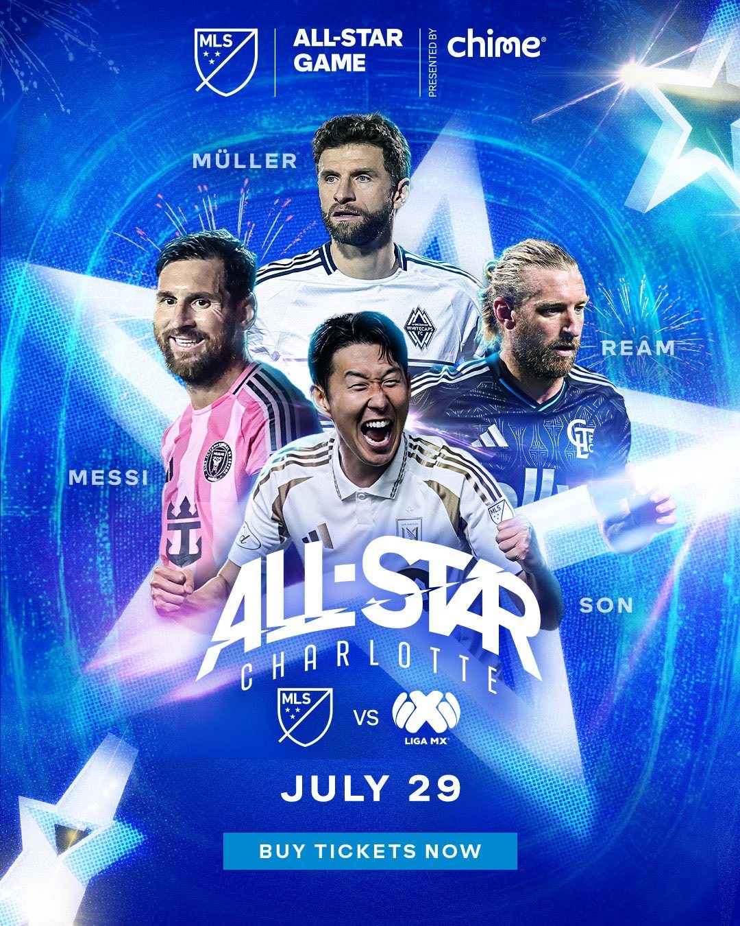 MLS官方｜MLS全明星队对阵墨西哥联赛全明星队的比赛将于7月29日举行。由传奇